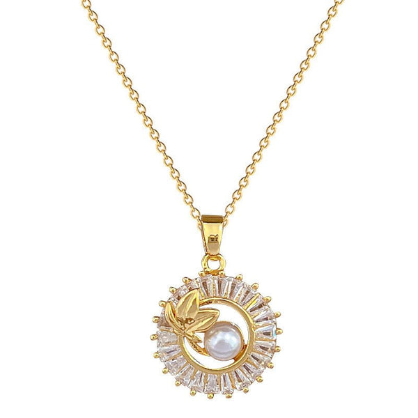 Fashion Jewelry Square Full Diamond Personalized Round Ring Leaves Necklace And Earrings Suite - Yahko Merchandise