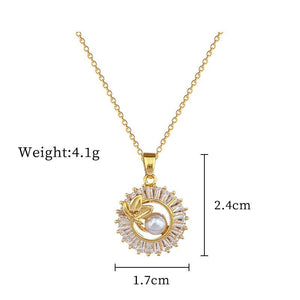 Fashion Jewelry Square Full Diamond Personalized Round Ring Leaves Necklace And Earrings Suite - Yahko Merchandise