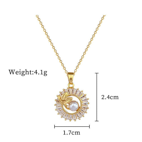Fashion Jewelry Square Full Diamond Personalized Round Ring Leaves Necklace And Earrings Suite - Yahko Merchandise