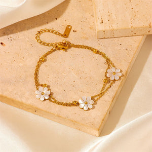 Fashion Jewelry Stainless Steel Flower DaisyFlower Necklace Double Layering Necklace Earrings Jeweley Set - Yahko Merchandise