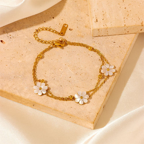 Fashion Jewelry Stainless Steel Flower DaisyFlower Necklace Double Layering Necklace Earrings Jeweley Set - Yahko Merchandise