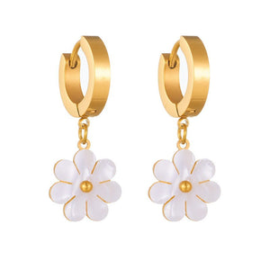 Fashion Jewelry Stainless Steel Flower DaisyFlower Necklace Double Layering Necklace Earrings Jeweley Set - Yahko Merchandise