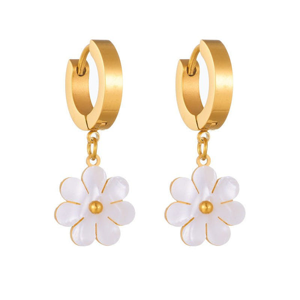 Fashion Jewelry Stainless Steel Flower DaisyFlower Necklace Double Layering Necklace Earrings Jeweley Set - Yahko Merchandise