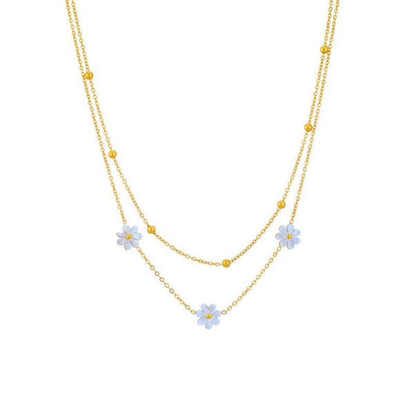 Fashion Jewelry Stainless Steel Flower DaisyFlower Necklace Double Layering Necklace Earrings Jeweley Set - Yahko Merchandise