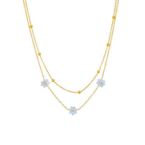 Fashion Jewelry Stainless Steel Flower DaisyFlower Necklace Double Layering Necklace Earrings Jeweley Set - Yahko Merchandise
