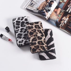 Fashion Long Zipper Women Wallets Bright Leather Black and White Wallet Wallet Prismatic Bag Flower Corner Clutch Bag Purse - Yahko Merchandise