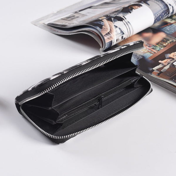 Fashion Long Zipper Women Wallets Bright Leather Black and White Wallet Wallet Prismatic Bag Flower Corner Clutch Bag Purse - Yahko Merchandise