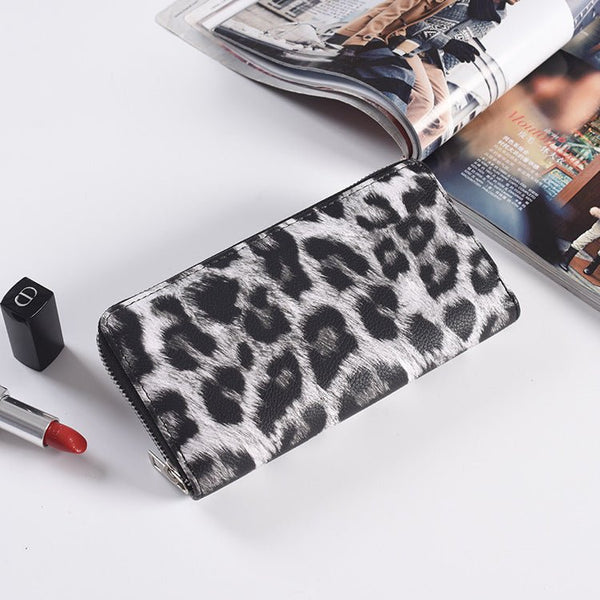 Fashion Long Zipper Women Wallets Bright Leather Black and White Wallet Wallet Prismatic Bag Flower Corner Clutch Bag Purse - Yahko Merchandise