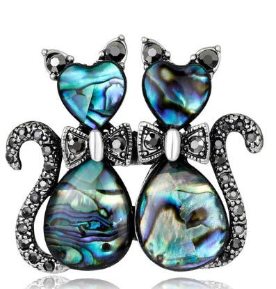 Fashion shell cats Brooches jewelry High Quality glass rhinestone animal pins and brooches for women men suits scarf pins metal - Yahko Merchandise
