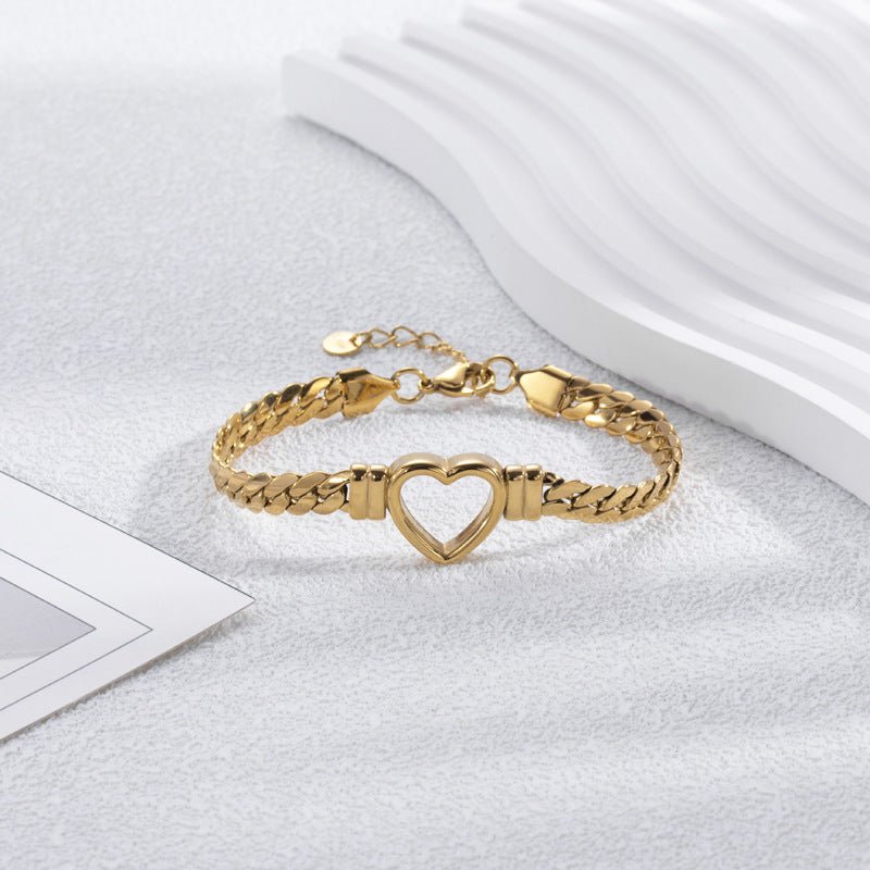 Fashion Simple Hollow Heart Titanium Steel Bracelet - Yahko Merchandise