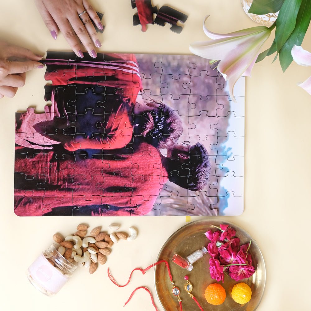 Festive Gift Box: Rakhi, Customized Puzzle and Nutty Delight - Yahko Merchandise