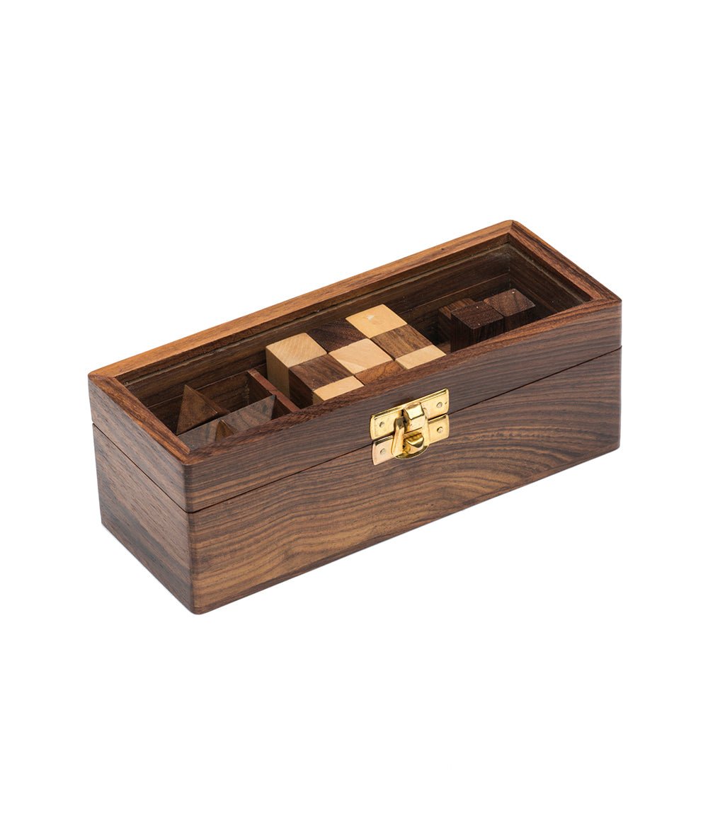Geometric Puzzle Game Trio Gift Set - Hand Carved Wood - Yahko Merchandise