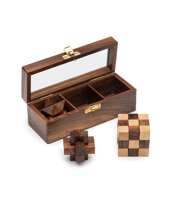 Geometric Puzzle Game Trio Gift Set - Hand Carved Wood - Yahko Merchandise