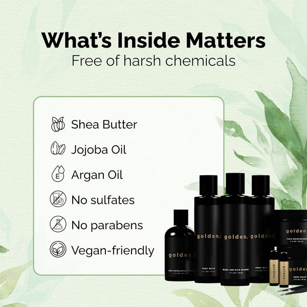 Golden Grooming the Unbearded Bundle – Clean Face & Fresh Skin Essentials for Black Men | Beard & Hair Shampoo, Body Wash, Balm & More! - Yahko Merchandise