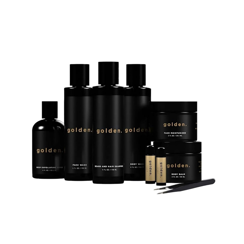 Golden Grooming the Unbearded Bundle – Clean Face & Fresh Skin Essentials for Black Men | Beard & Hair Shampoo, Body Wash, Balm & More! - Yahko Merchandise