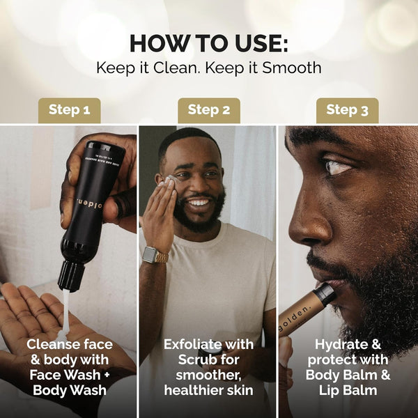 Golden Grooming the Unbearded Bundle – Clean Face & Fresh Skin Essentials for Black Men | Beard & Hair Shampoo, Body Wash, Balm & More! - Yahko Merchandise