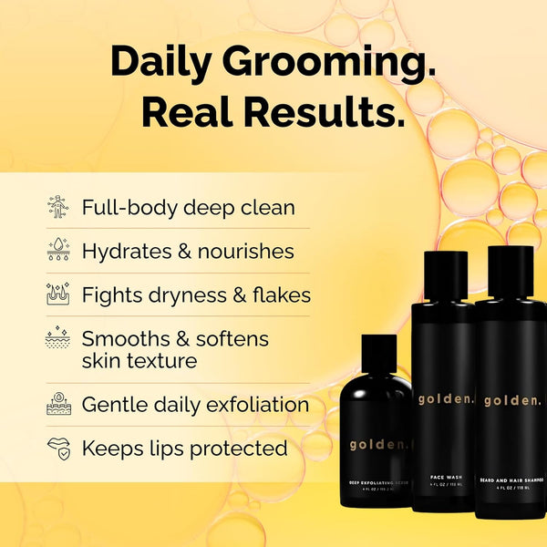 Golden Grooming the Unbearded Bundle – Clean Face & Fresh Skin Essentials for Black Men | Beard & Hair Shampoo, Body Wash, Balm & More! - Yahko Merchandise