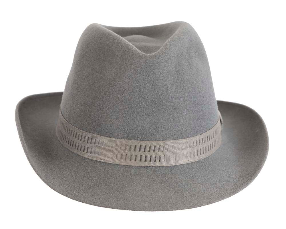 Grey rabbit fur mens wide brim fedora hat - Yahko Merchandise