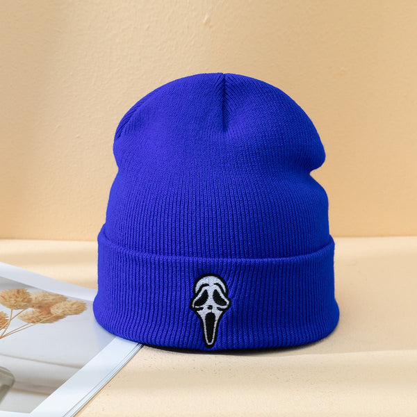Halloween Dark Embroidered Ghost Face Skeleton Head Fashion Autumn And Winter Warm Fashion Men's And Women's Knitted Hat - Yahko Merchandise