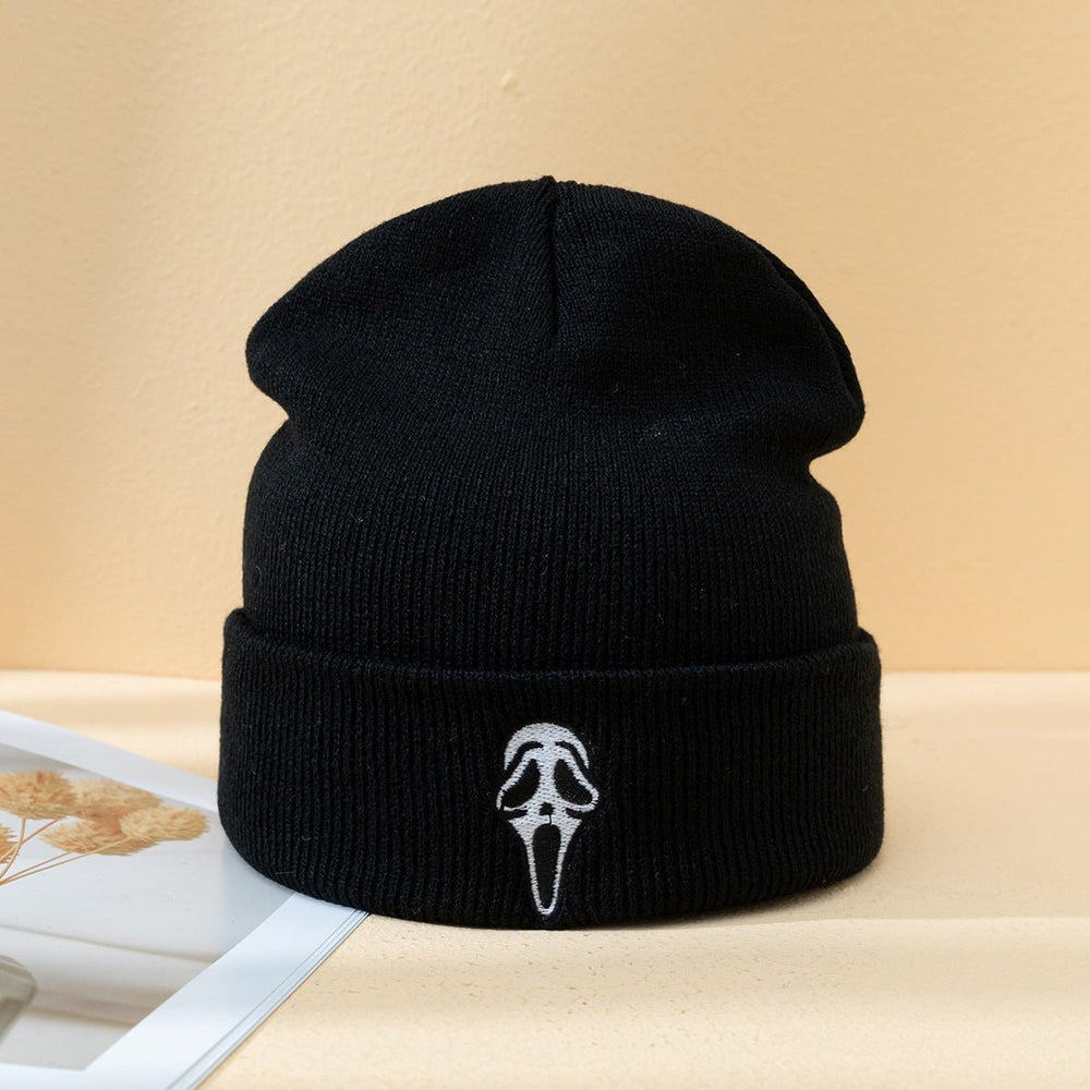 Halloween Dark Embroidered Ghost Face Skeleton Head Fashion Autumn And Winter Warm Fashion Men's And Women's Knitted Hat - Yahko Merchandise