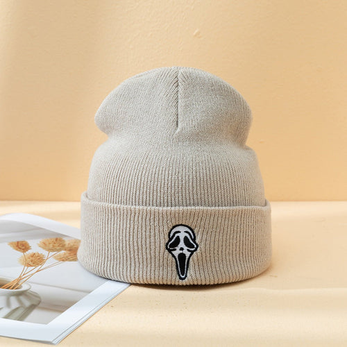 Halloween Dark Embroidered Ghost Face Skeleton Head Fashion Autumn And Winter Warm Fashion Men's And Women's Knitted Hat - Yahko Merchandise