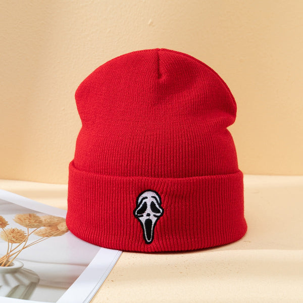 Halloween Dark Embroidered Ghost Face Skeleton Head Fashion Autumn And Winter Warm Fashion Men's And Women's Knitted Hat - Yahko Merchandise