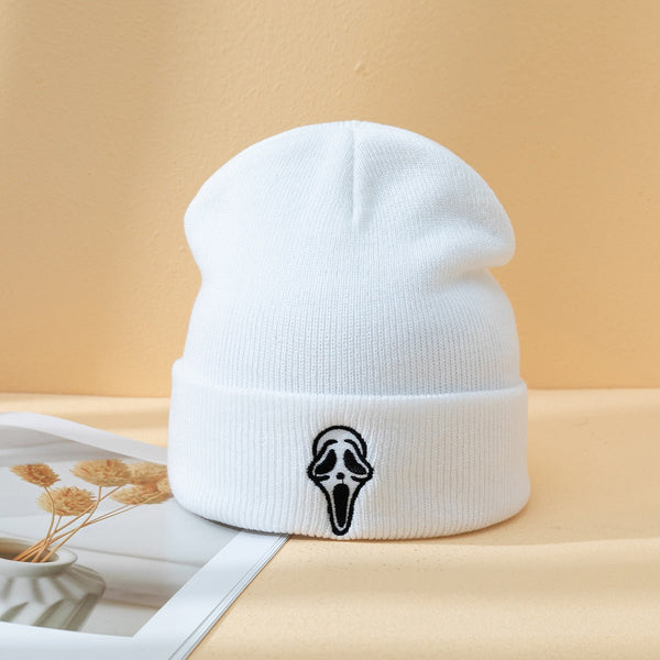 Halloween Dark Embroidered Ghost Face Skeleton Head Fashion Autumn And Winter Warm Fashion Men's And Women's Knitted Hat - Yahko Merchandise