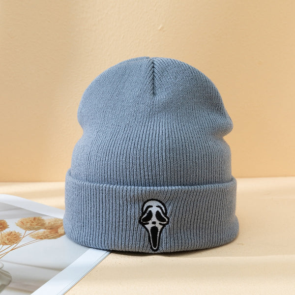Halloween Dark Embroidered Ghost Face Skeleton Head Fashion Autumn And Winter Warm Fashion Men's And Women's Knitted Hat - Yahko Merchandise