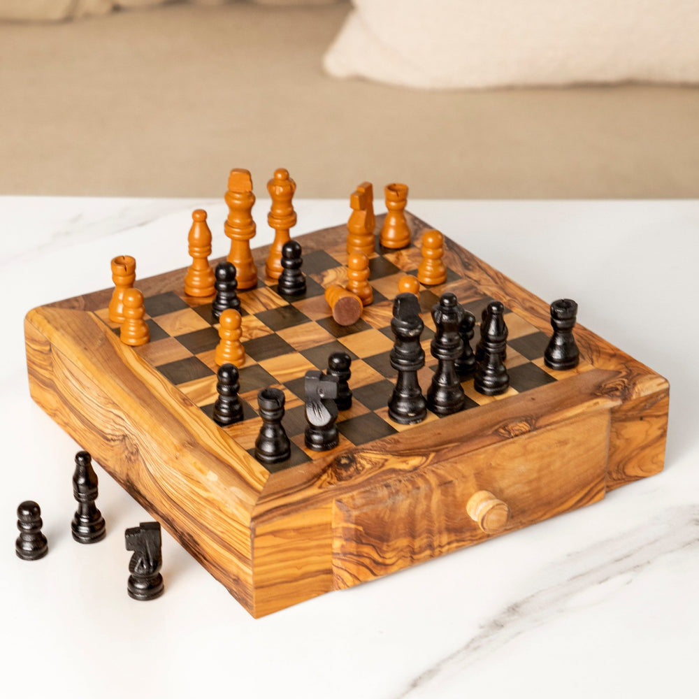 Handcrafted Olive Wood Chess Set with Drawers - Yahko Merchandise