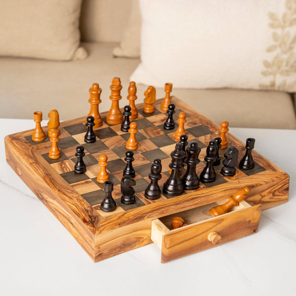 Handcrafted Olive Wood Chess Set with Drawers - Yahko Merchandise