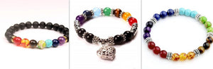 Handmade Black Lava Seven Chakra Healing Balance Beaded Bracelet - Yahko Merchandise