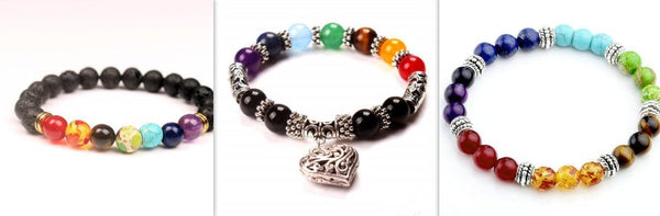 Handmade Black Lava Seven Chakra Healing Balance Beaded Bracelet - Yahko Merchandise