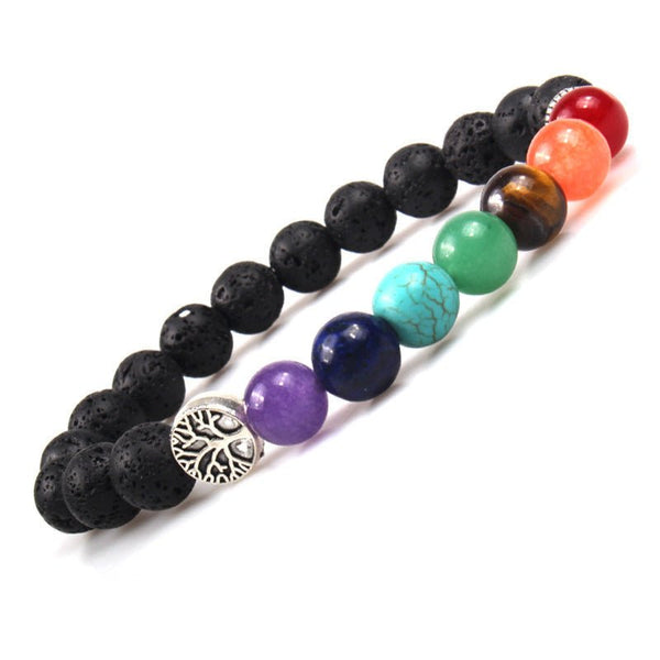 Handmade Black Lava Seven Chakra Healing Balance Beaded Bracelet - Yahko Merchandise