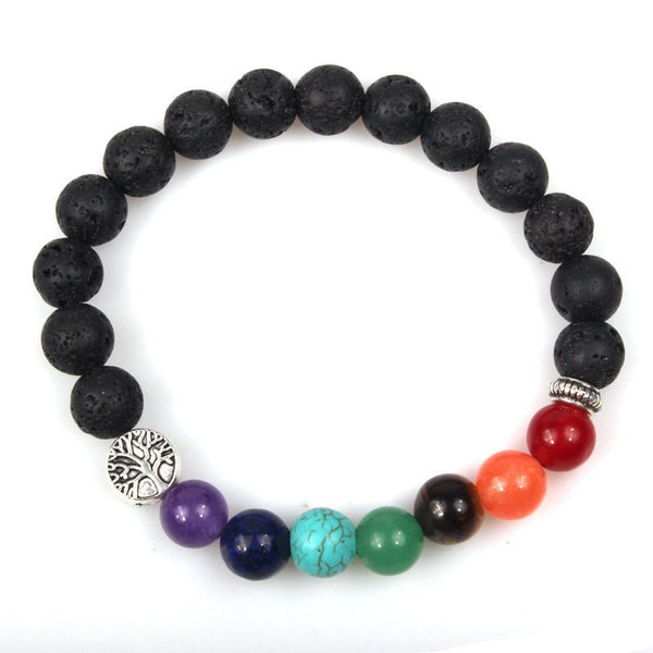 Handmade Black Lava Seven Chakra Healing Balance Beaded Bracelet - Yahko Merchandise