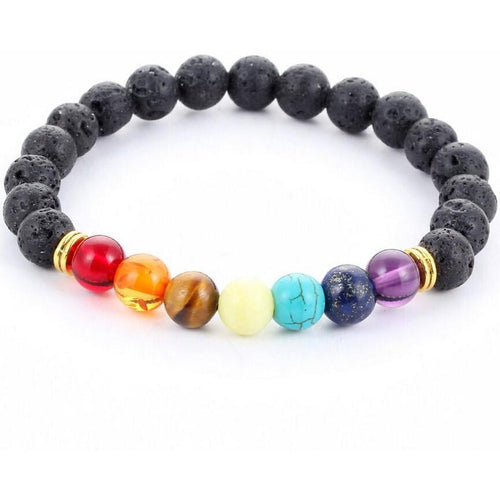 Handmade Black Lava Seven Chakra Healing Balance Beaded Bracelet - Yahko Merchandise