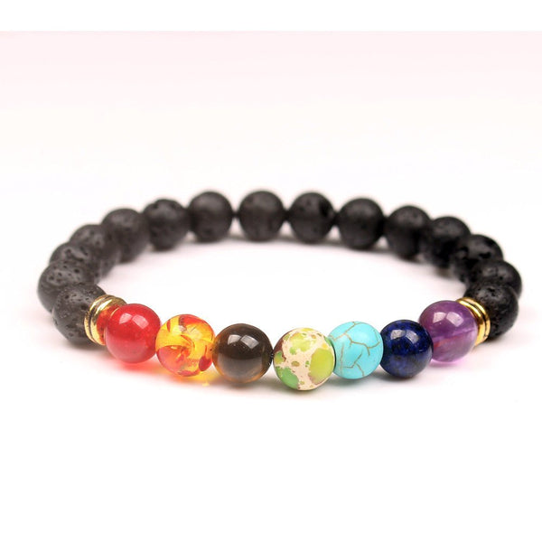 Handmade Black Lava Seven Chakra Healing Balance Beaded Bracelet - Yahko Merchandise