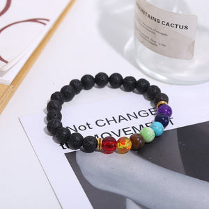 Handmade Black Lava Seven Chakra Healing Balance Beaded Bracelet - Yahko Merchandise