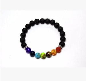 Handmade Black Lava Seven Chakra Healing Balance Beaded Bracelet - Yahko Merchandise