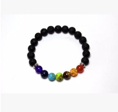 Handmade Black Lava Seven Chakra Healing Balance Beaded Bracelet - Yahko Merchandise