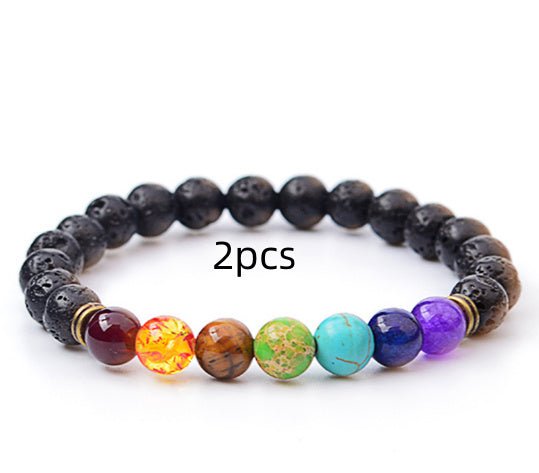 Handmade Black Lava Seven Chakra Healing Balance Beaded Bracelet - Yahko Merchandise