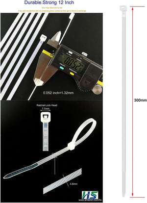 Heavy Duty 12 Inch Clear Zip Ties - 100 Pack of Strong Nylon Cable Ties with 50 Lbs Tensile Strength for All Your Cord Management Needs - Yahko Merchandise