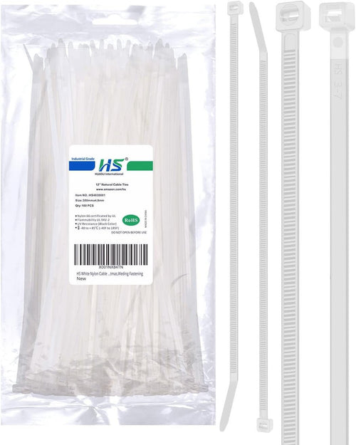 Heavy Duty 12 Inch Clear Zip Ties - 100 Pack of Strong Nylon Cable Ties with 50 Lbs Tensile Strength for All Your Cord Management Needs - Yahko Merchandise