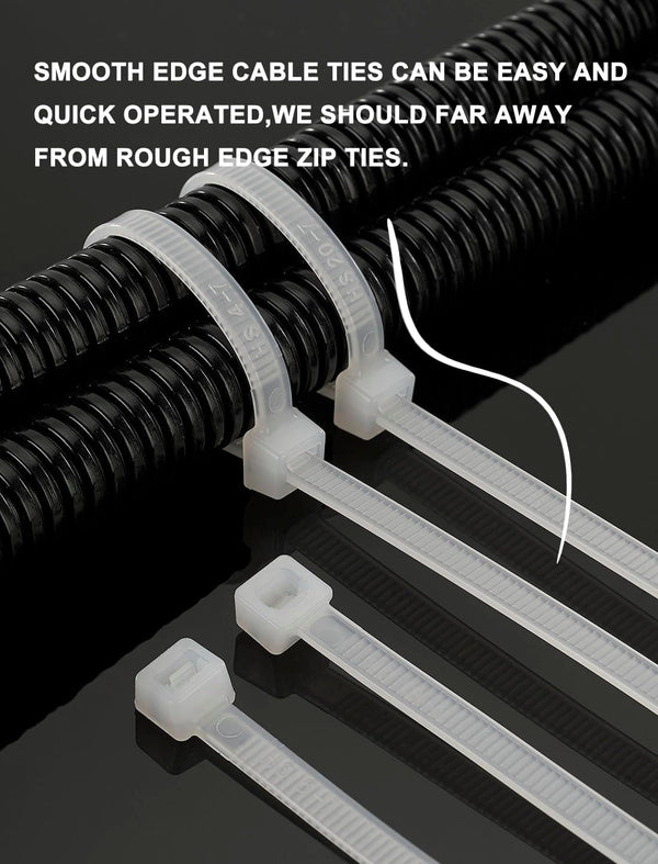 Heavy Duty 12 Inch Clear Zip Ties - 100 Pack of Strong Nylon Cable Ties with 50 Lbs Tensile Strength for All Your Cord Management Needs - Yahko Merchandise