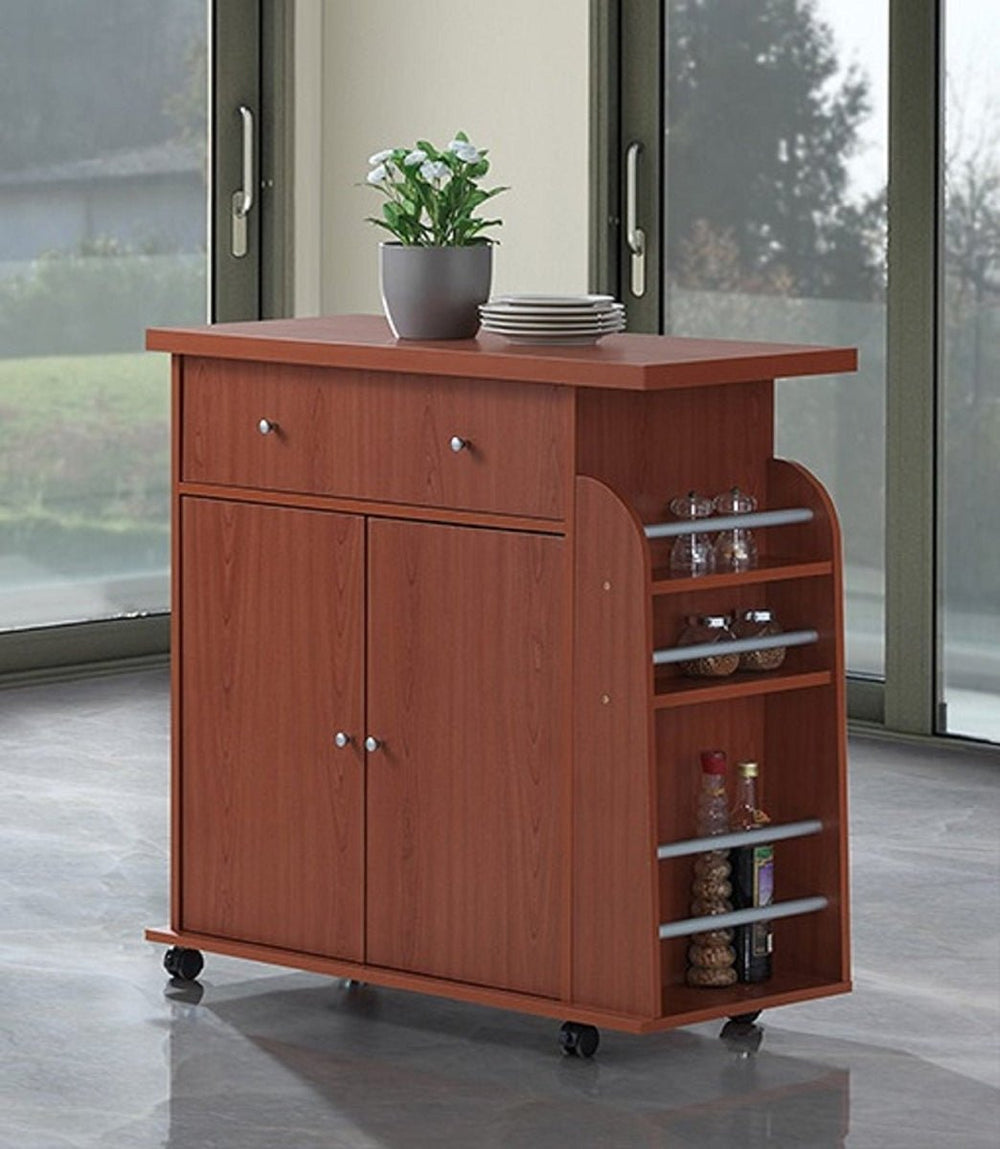 Hodedah HIK65 CHERRY Kitchen Island Spice Rack & Towel Rack - Cherry - Yahko Merchandise
