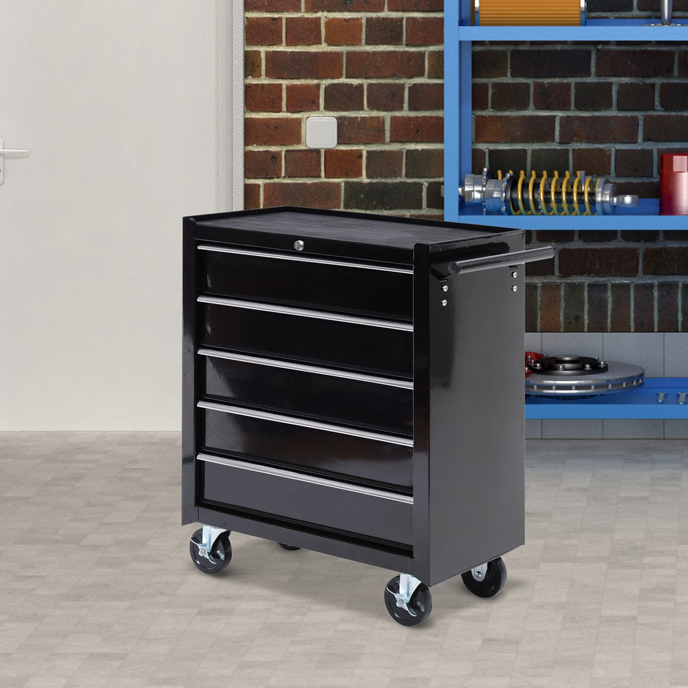 HOMCOM 5 Drawers Wheels Storage Cart Tool Chest Box Home Furniture - Yahko Merchandise