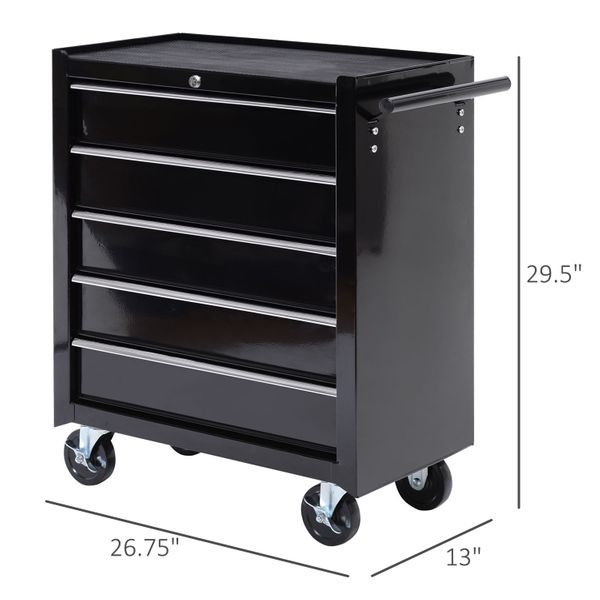 HOMCOM 5 Drawers Wheels Storage Cart Tool Chest Box Home Furniture - Yahko Merchandise