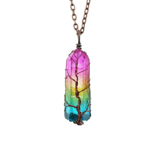Hot Selling Stone Crystal Pillar Tree Of Life Pendant Ins Fashion Necklace - Yahko Merchandise