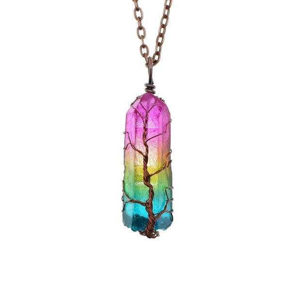 Hot Selling Stone Crystal Pillar Tree Of Life Pendant Ins Fashion Necklace - Yahko Merchandise