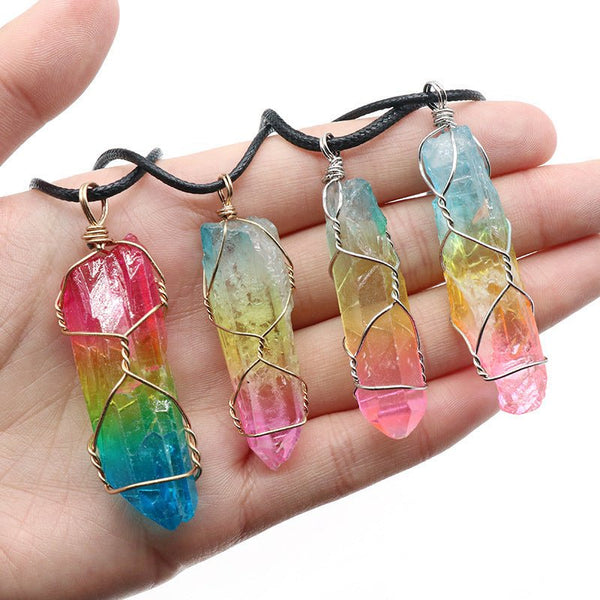 Hot Selling Stone Crystal Pillar Tree Of Life Pendant Ins Fashion Necklace - Yahko Merchandise