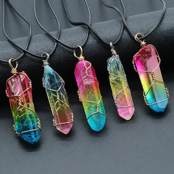 Hot Selling Stone Crystal Pillar Tree Of Life Pendant Ins Fashion Necklace - Yahko Merchandise